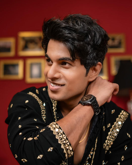 The Classic Black Mirror Embroidered Work Mem's Kurta Set