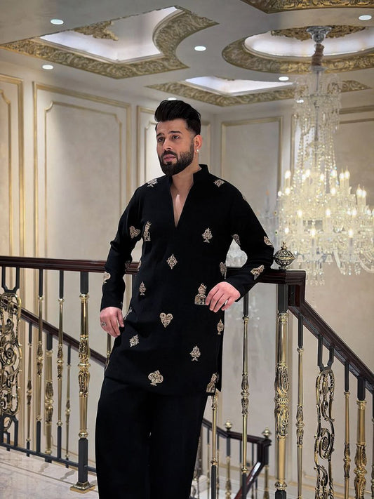 Black Thread Embroidered Kurta Pyjama