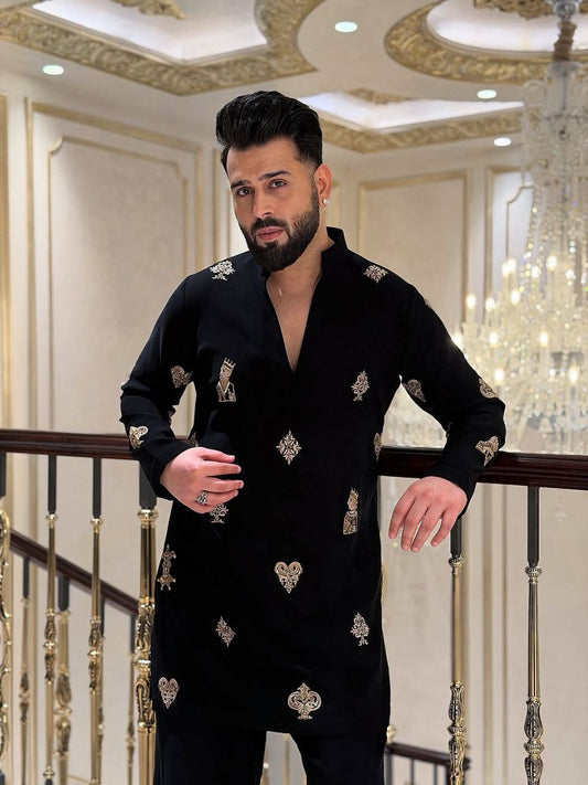 Black Thread Embroidered Kurta Pyjama