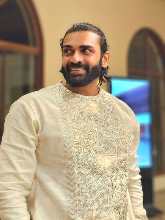 White Thread and Sequin Work Kurta