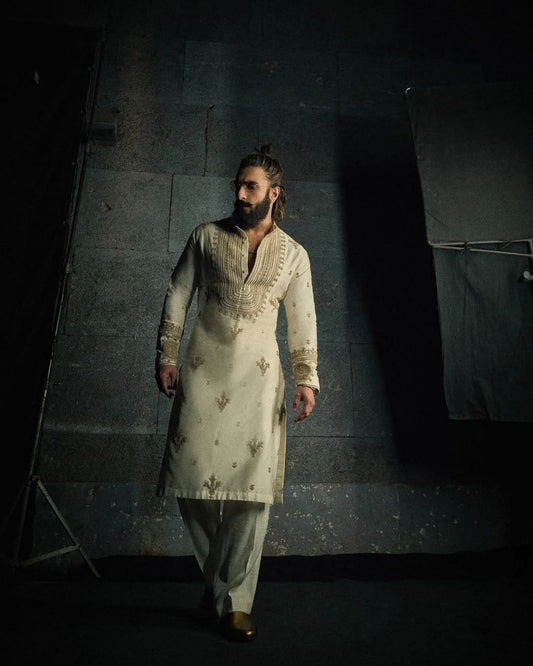 Lemon Grass Nick Embroidered Kurta Pyjama Set.