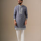 Grey Embroidered Men's Kurta Pyjama Set