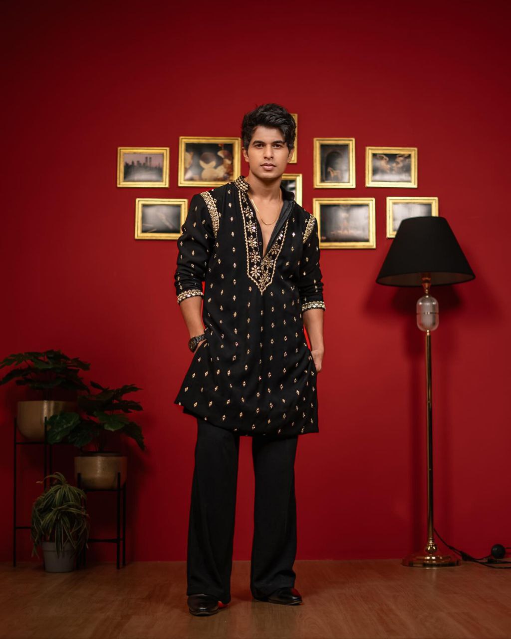 The Classic Black Mirror Embroidered Work Mem's Kurta Set