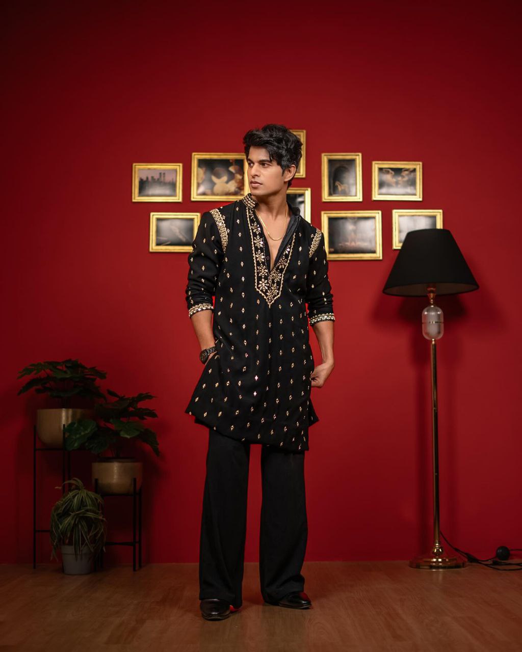 The Classic Black Mirror Embroidered Work Mem's Kurta Set