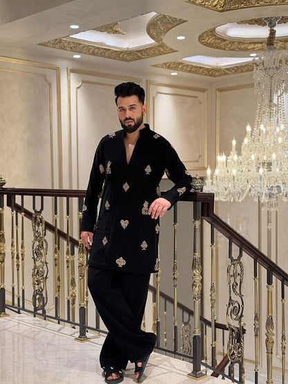 Black Thread  Embroidered Kurta Pyjama