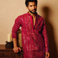 Hot Pink Embroidered Kurta Pyjama with Stole