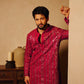 Hot Pink Embroidered Kurta Pyjama with Stole