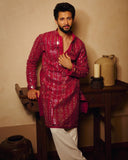 Hot Pink Embroidered Kurta Pyjama with Stole