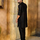 Black Raw Silk Kurta with Golden Motif Work