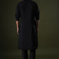 Black Art Silk Embroidery Men's Kurta Se