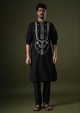 Black Art Silk Embroidery Men's Kurta Se
