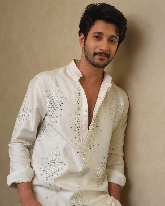 White Mirror-Embellished Designer Kurta