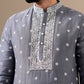 Grey Embroidered Men's Kurta Pyjama Set
