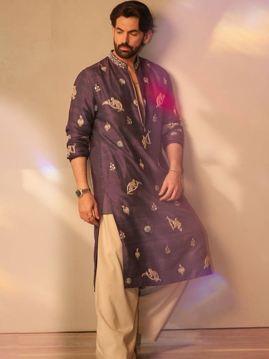 Regal Violet Heavy Embroidered Kurta Pajama.