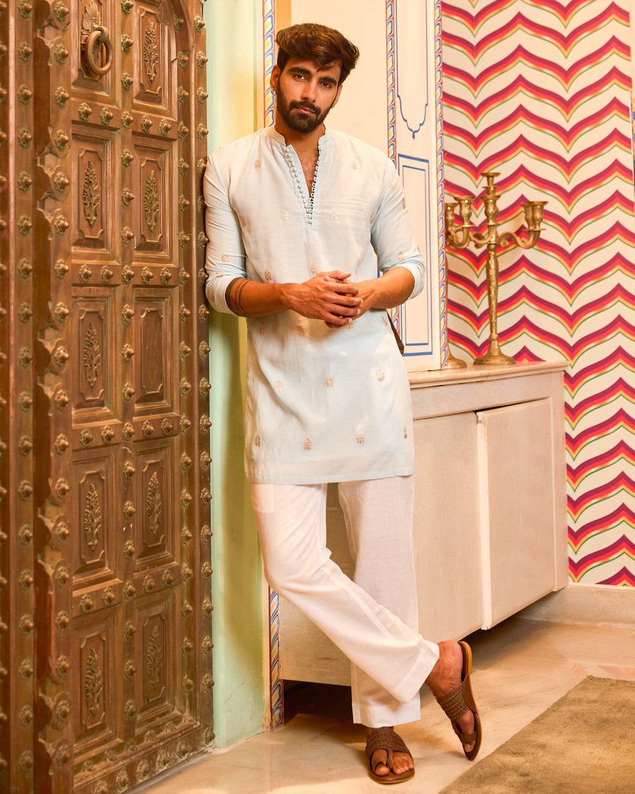 Ice blue kurta and pyjama