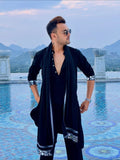 Black Indo-Western Kurta Ensemble with Embellished Stole