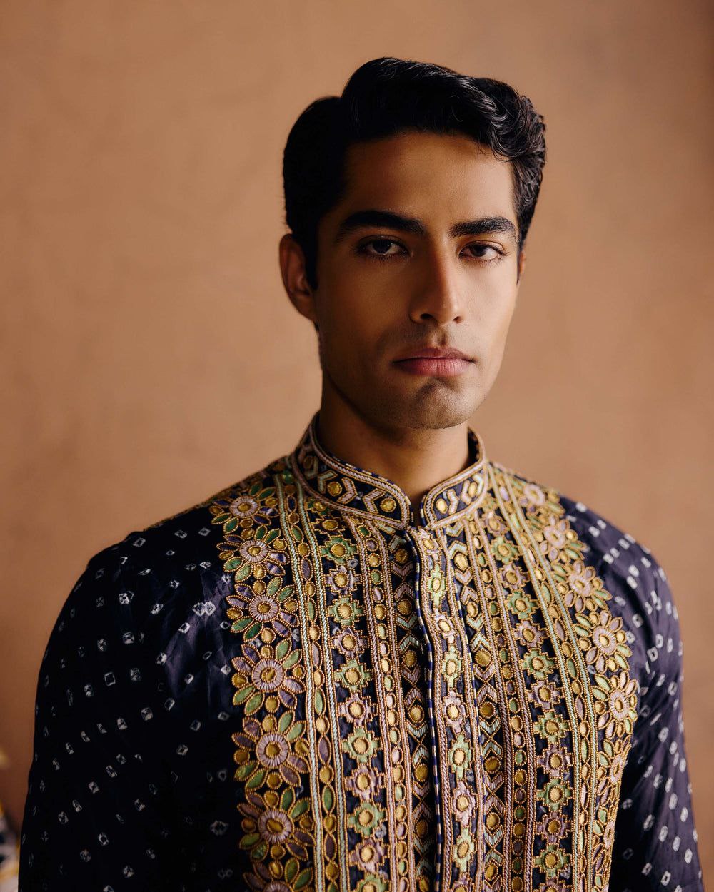 Navy Blue Bandhani Embroidered Kurta Pajama Set