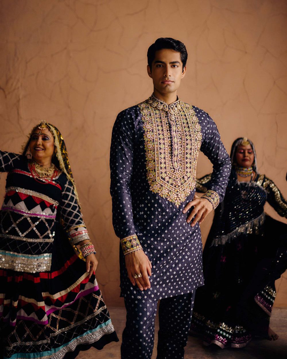 Navy Blue Bandhani Embroidered Kurta Pajama Set