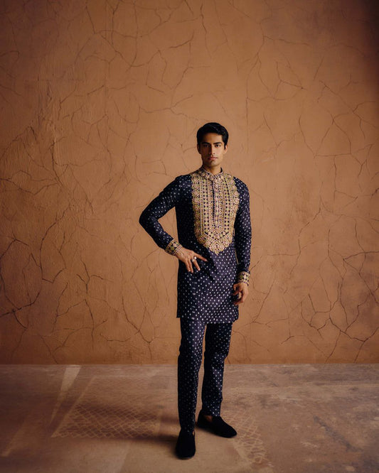 Navy Blue Bandhani Embroidered Kurta Pajama Set