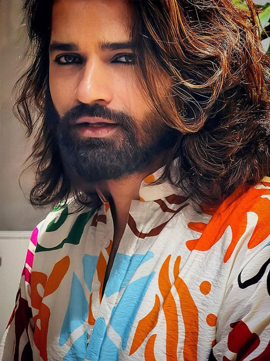 POWDER ASH PRINTED WORK KURTA PAJAMA SET FOR MEN'S